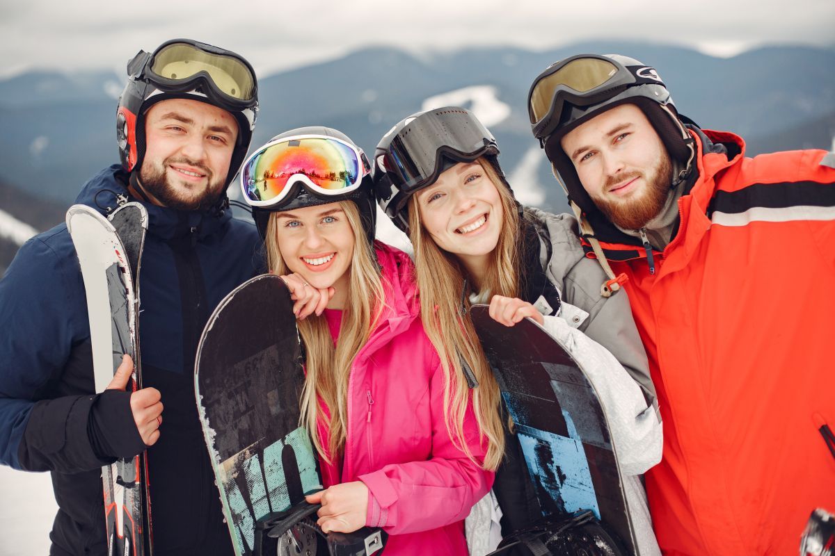 Skiers and Snowboarders on the Slopes in Szczyrk